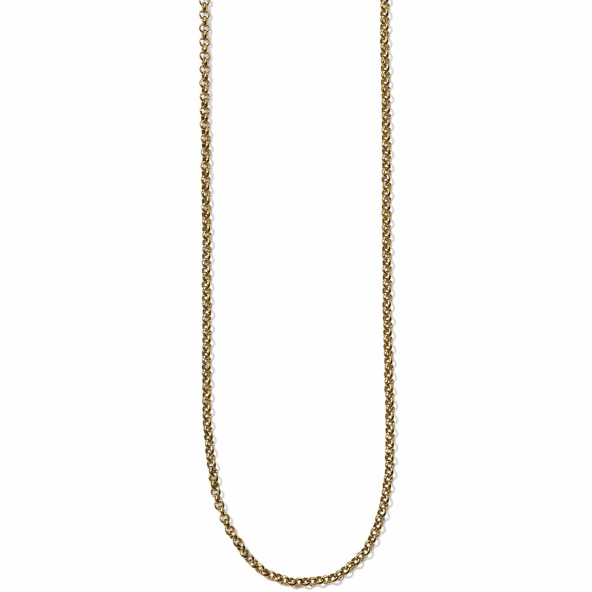 Brighton necklace with gold-tone rolo chain links displayed in a long loop on a white background