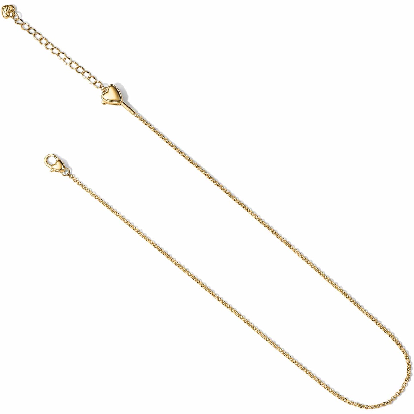 Brighton gold-tone chain necklace with small heart station accent and lobster clasp closure on a white background