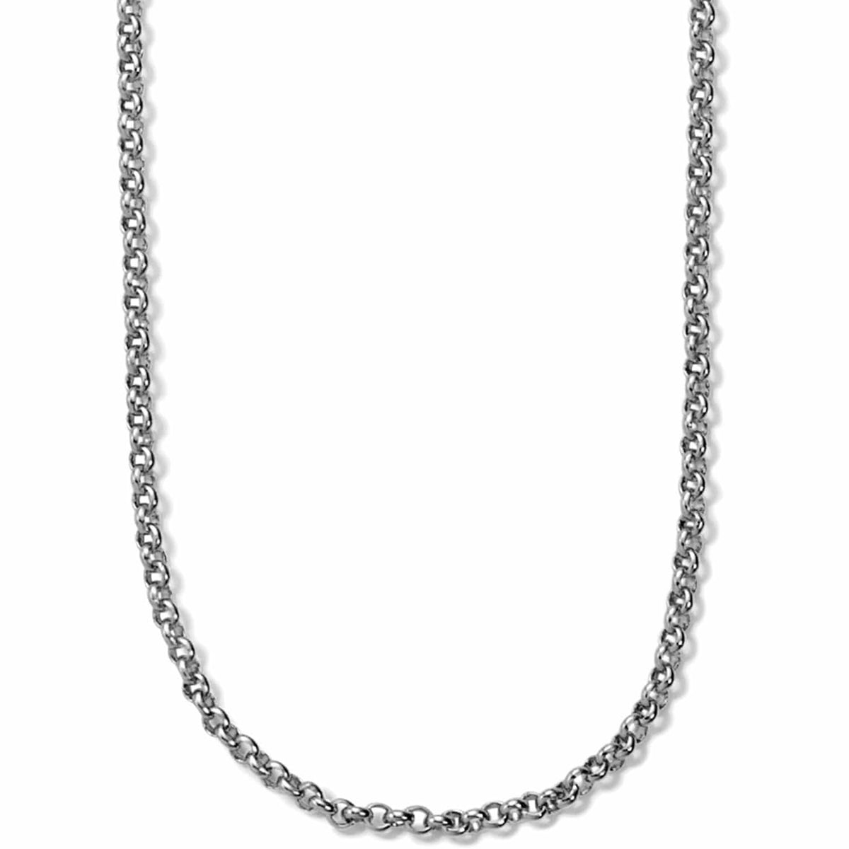 Brighton necklace with silver-tone rolo chain links and lobster clasp closure on a white background