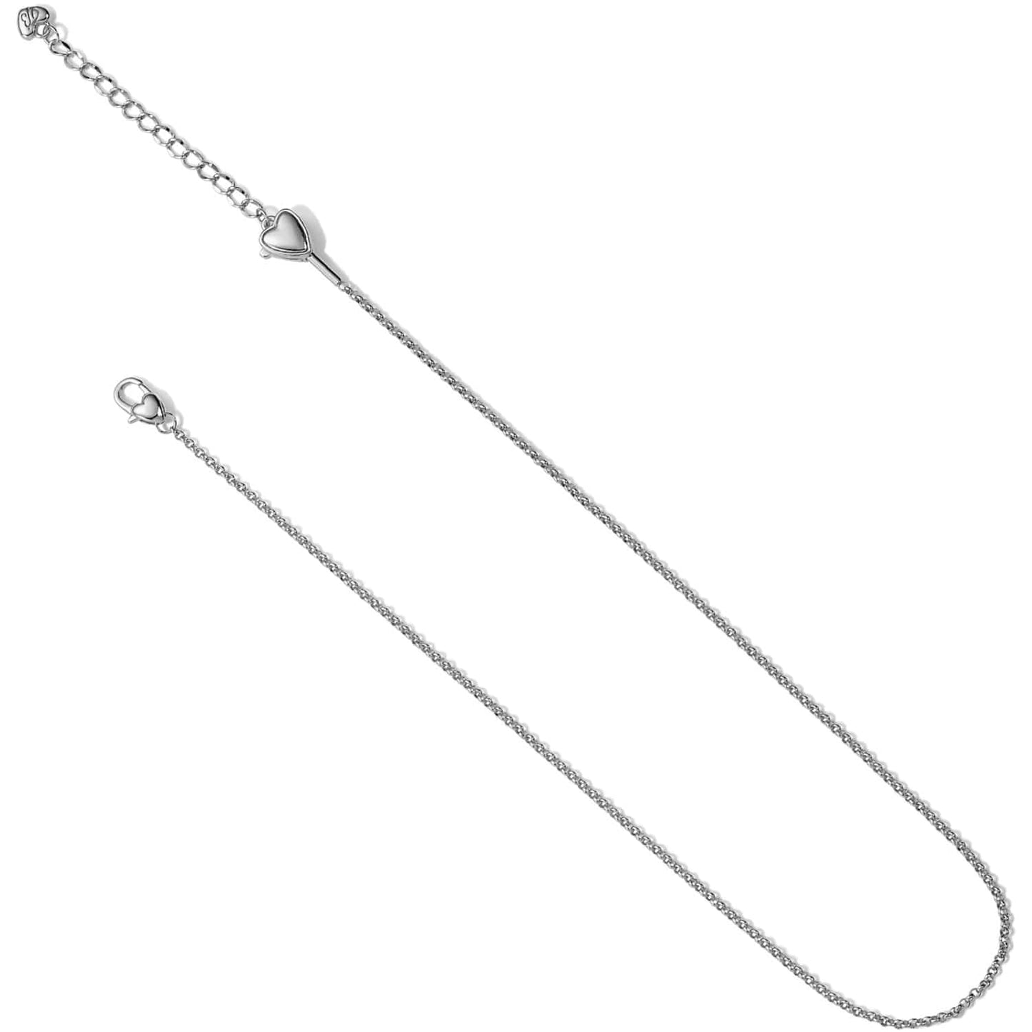 Brighton silver-tone chain necklace with small heart accent and lobster clasp closure on a white background