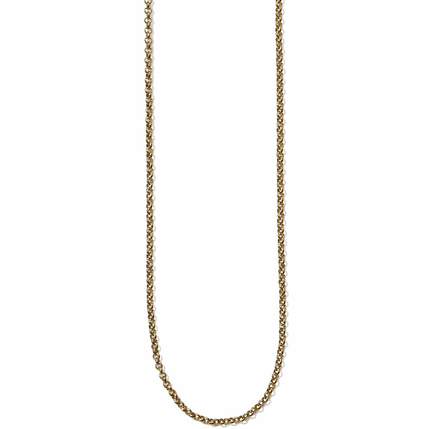 Brighton necklace with gold-tone rolo chain links in a long continuous loop on a white background