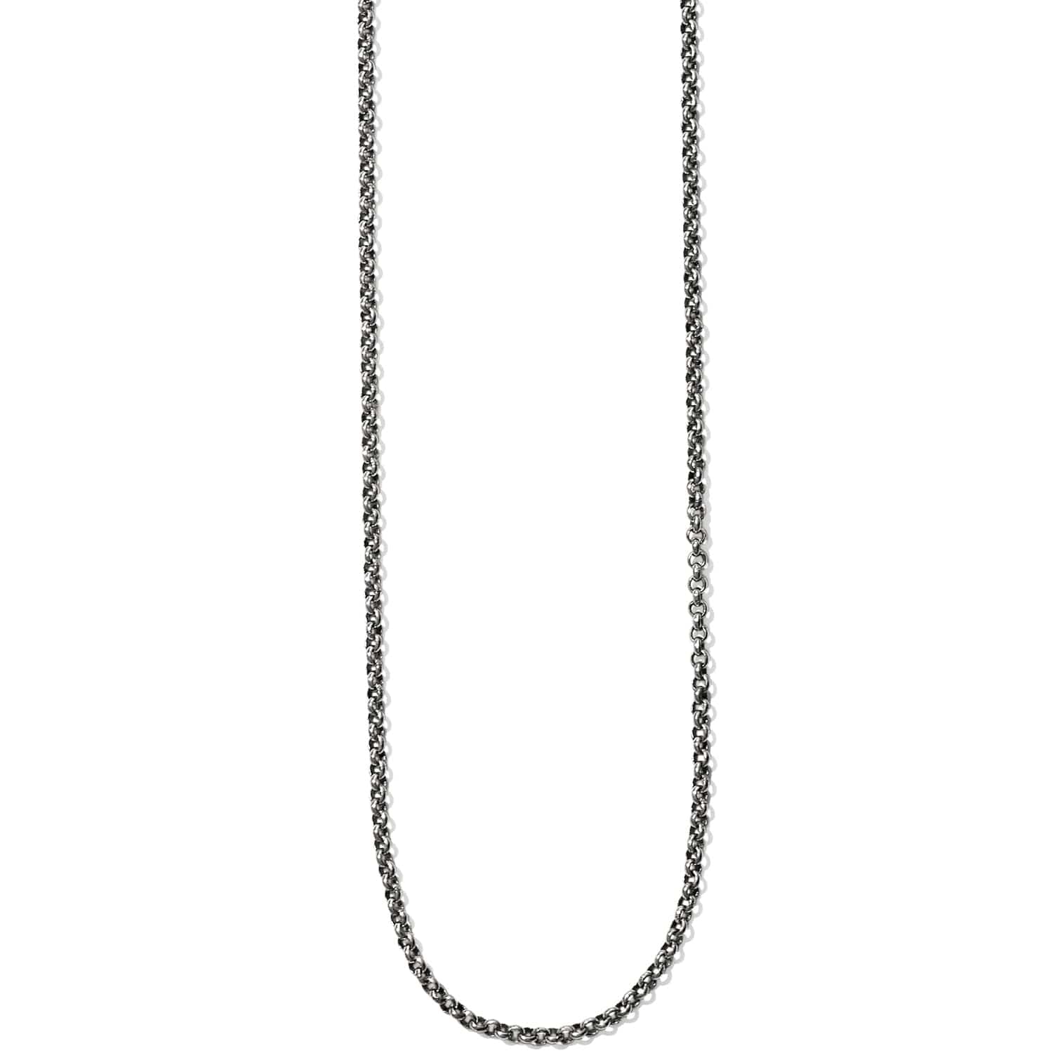 Brighton necklace with silver-tone rolo chain links displayed in a long loop on a white background