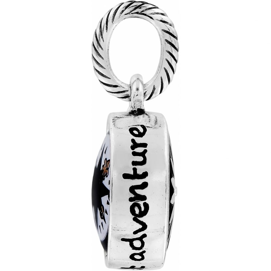 Brighton charm shown from the side with silver-plated rope-textured loop and engraved adventure lettering on a white background