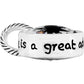 Brighton silver-plated charm bead with engraved script text and black enamel star detailing on a white background