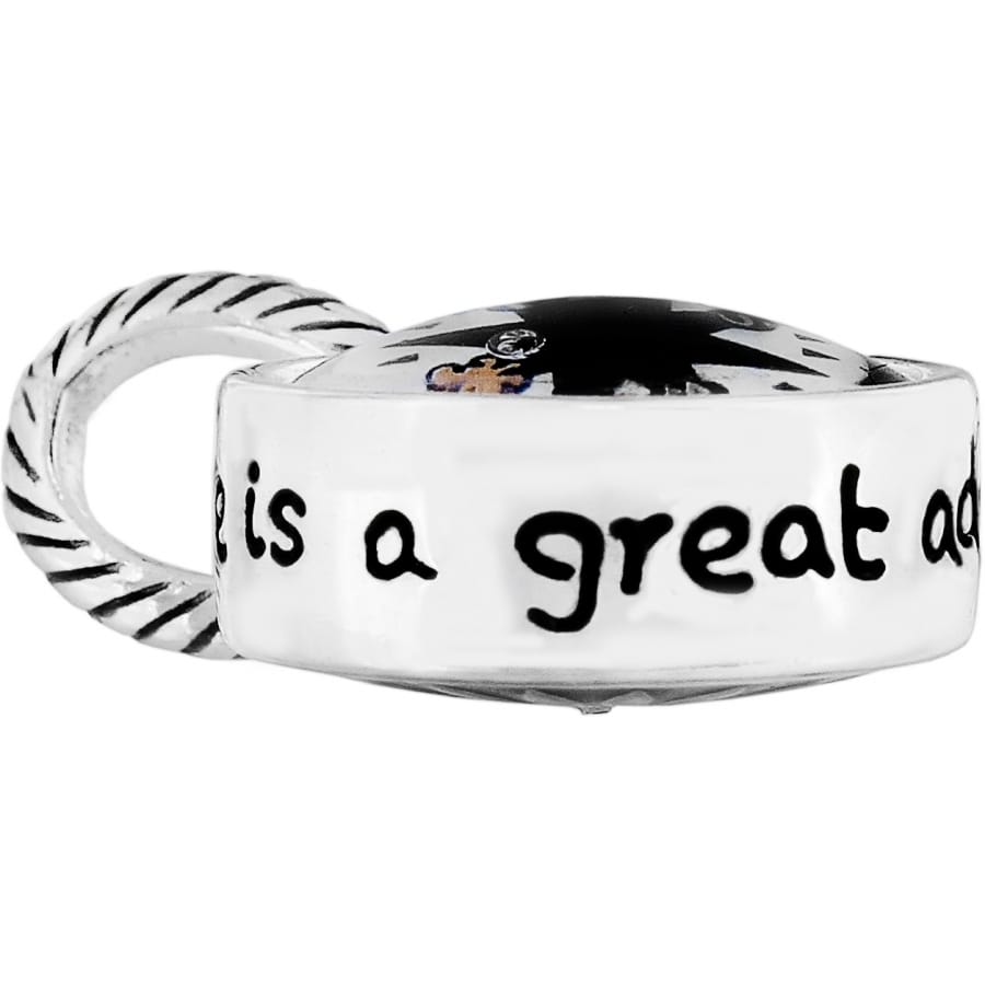 Brighton silver-plated charm bead with engraved script text and black enamel star detailing on a white background