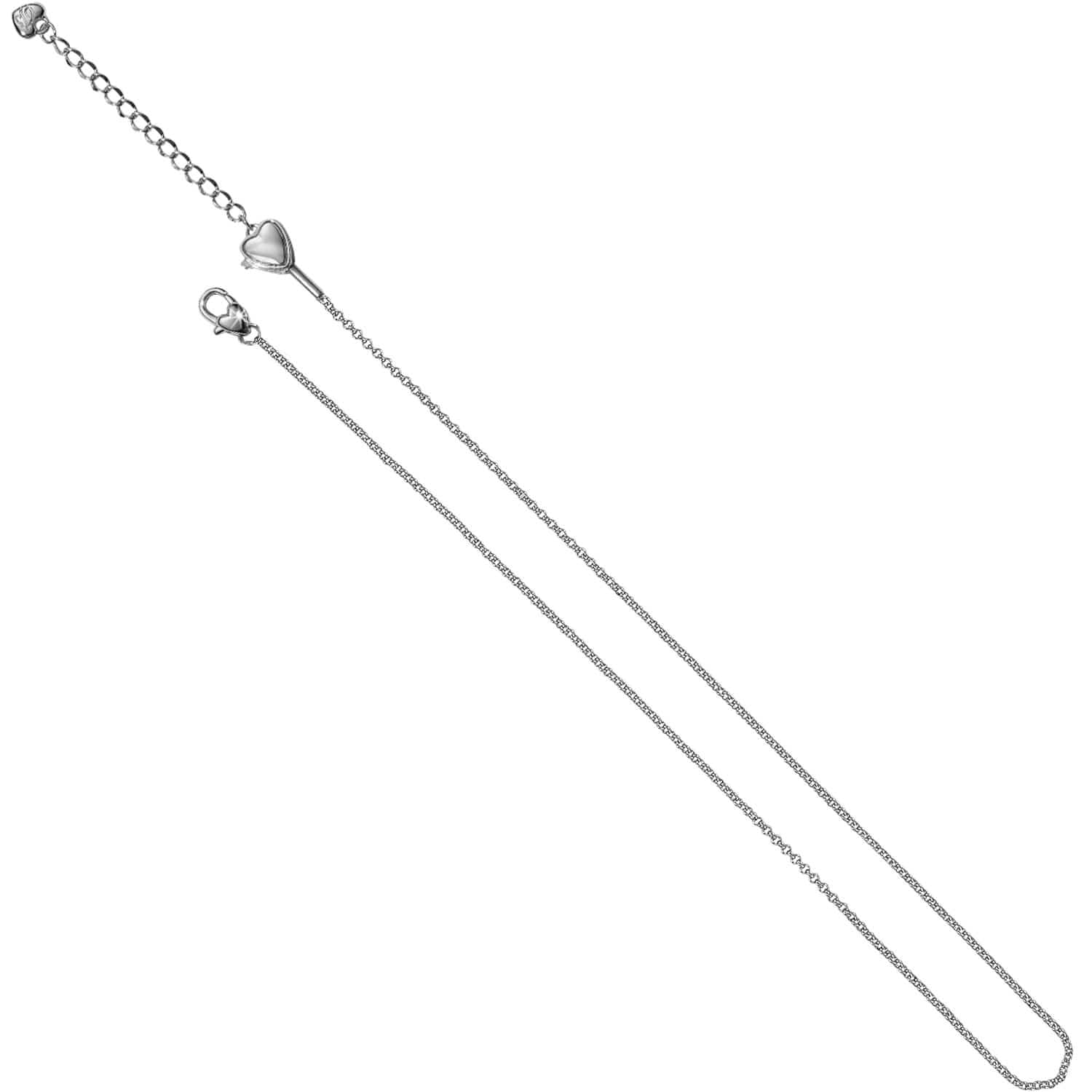 Brighton silver-tone anklet with delicate rolo chain, heart charm accent, and lobster clasp on a white background