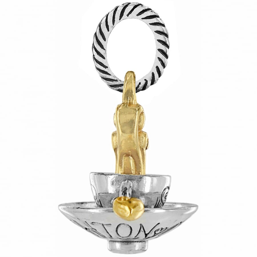 Brighton charm with two-tone silver and gold fountain design featuring heart accent and ribbed ring on a white background