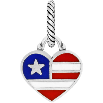 Brighton heart charm with American flag enamel design in red, white, and blue on a white background