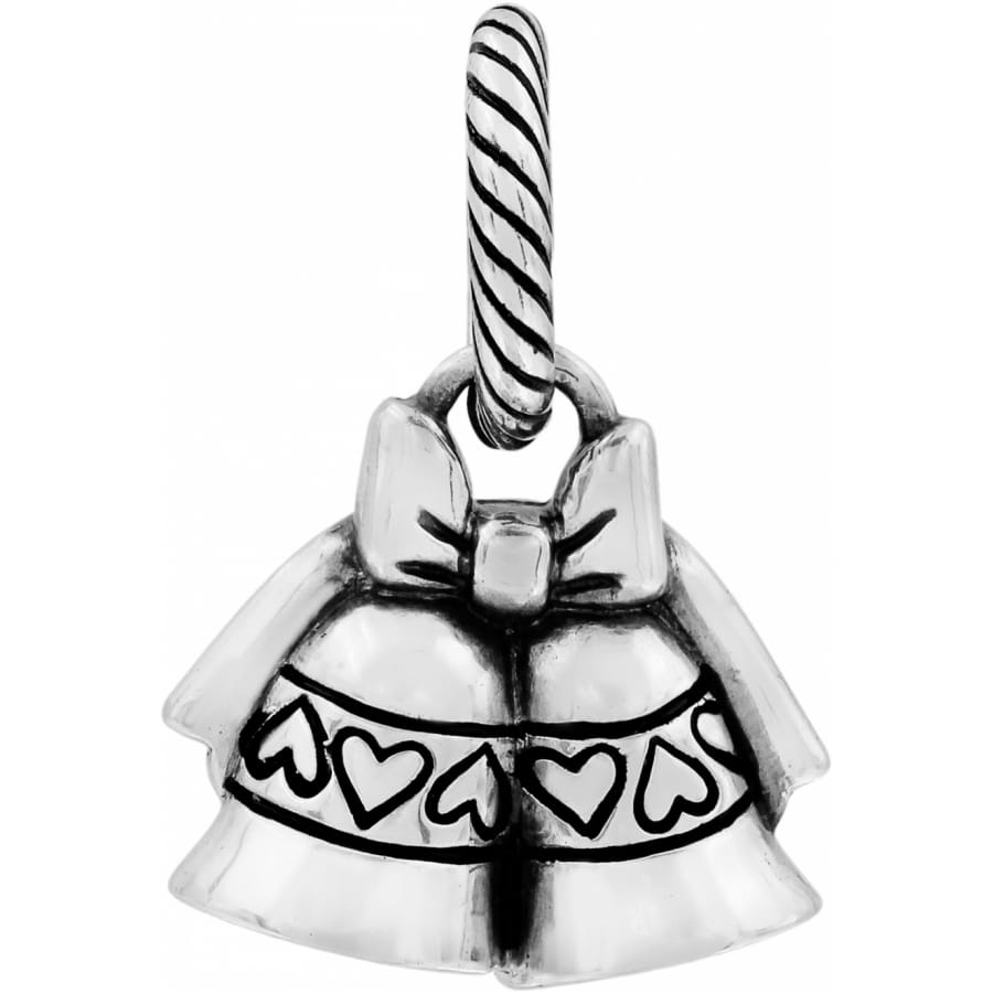 Brighton silver-plated bell charm with bow accent and heart motif band on a white background