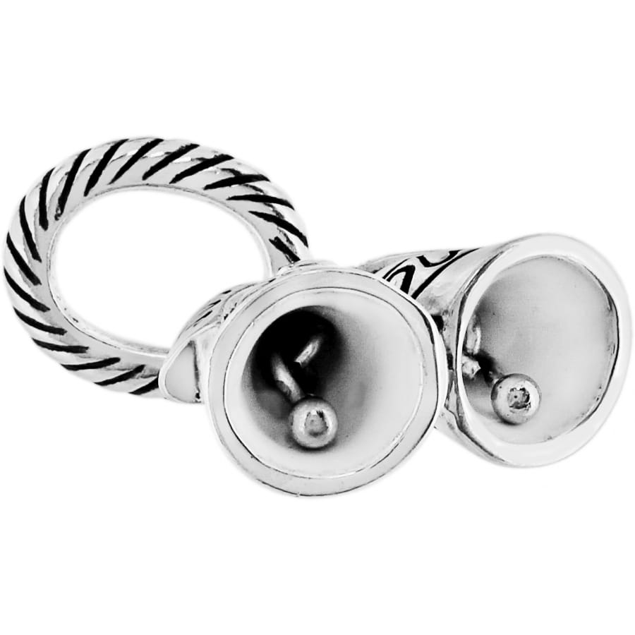 Brighton ring with silver-plated twisted rope band and dual bell-shaped accents on a white background