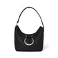 Brighton black pebbled leather shoulder handbag with silver-tone ring accent and studded strap trim on a white background