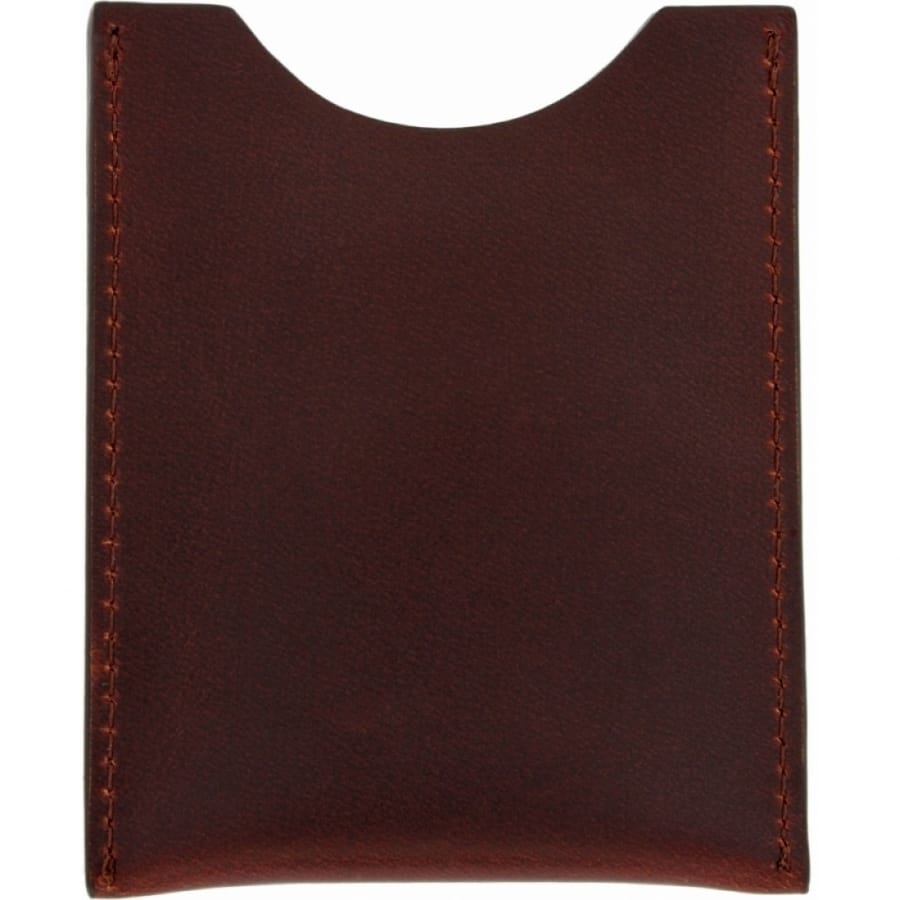 Brighton burgundy leather card holder with curved top opening and contrast stitching along edges on a white background