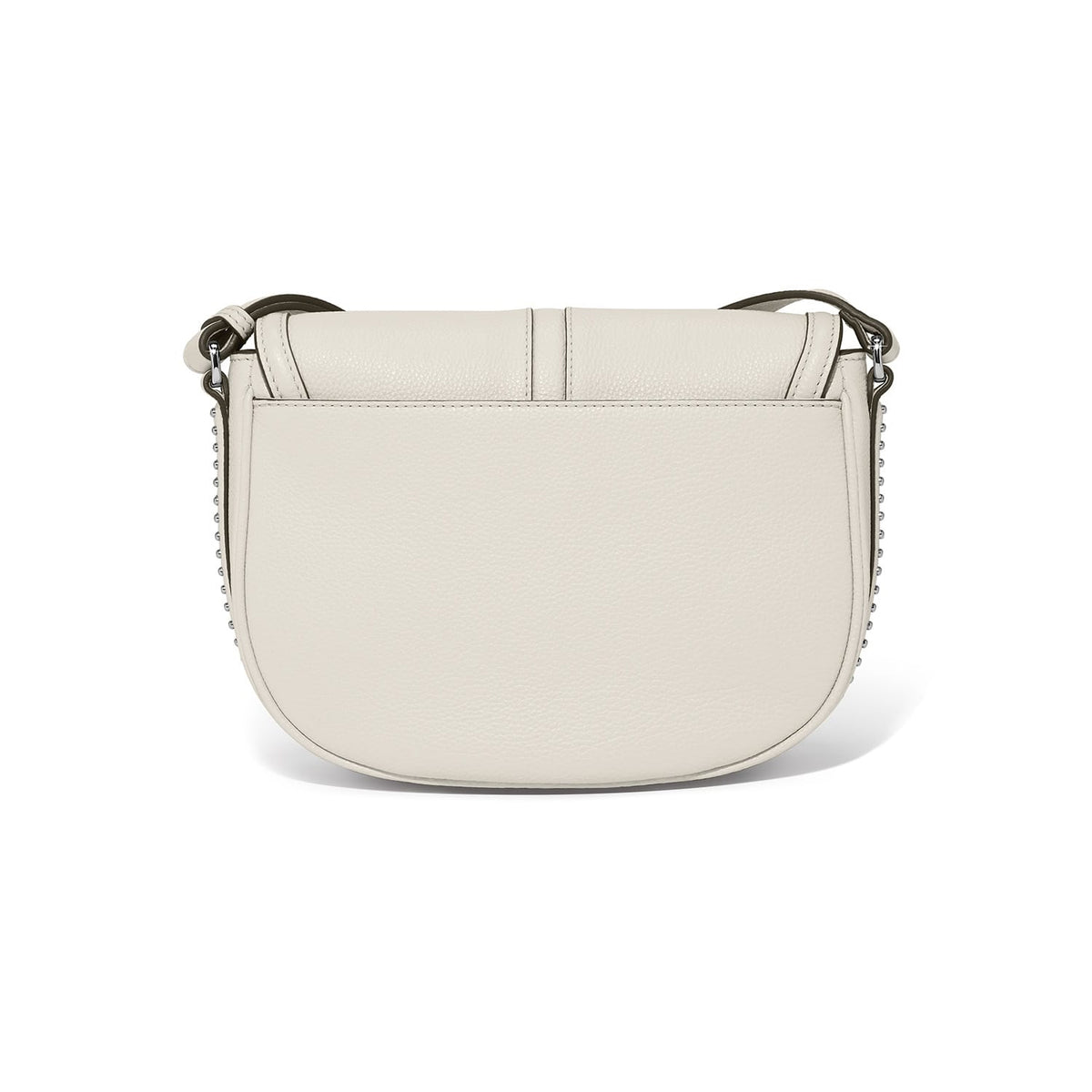 Brighton crossbody handbag shown from the back in cream leather with studded side trim on a white background
