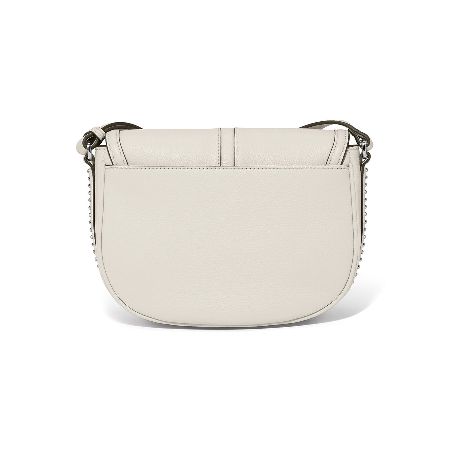 Brighton crossbody handbag shown from the back in cream leather with studded side trim on a white background