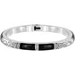 Brighton hinged bangle bracelet with silver-plated scroll detail, crystal accents, and black enamel stations on a white background