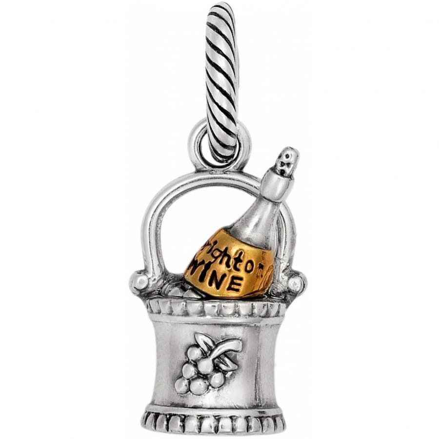 Brighton wine basket charm with two-tone finish, gold bottle label, and grape cluster detail on a white background