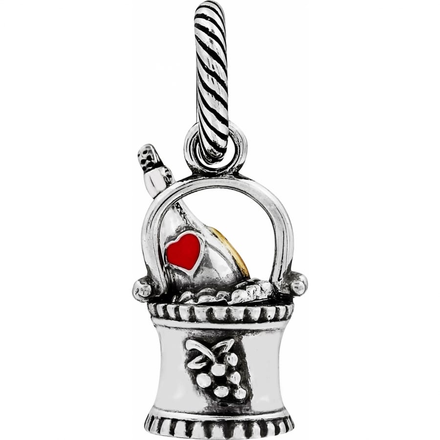Brighton basket charm with silver-tone two-tone finish, red enamel heart accent, and bail on a white background