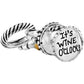 Brighton two-tone ring with scalloped disc charm engraved It's Wine O'Clock and rope band on a white background