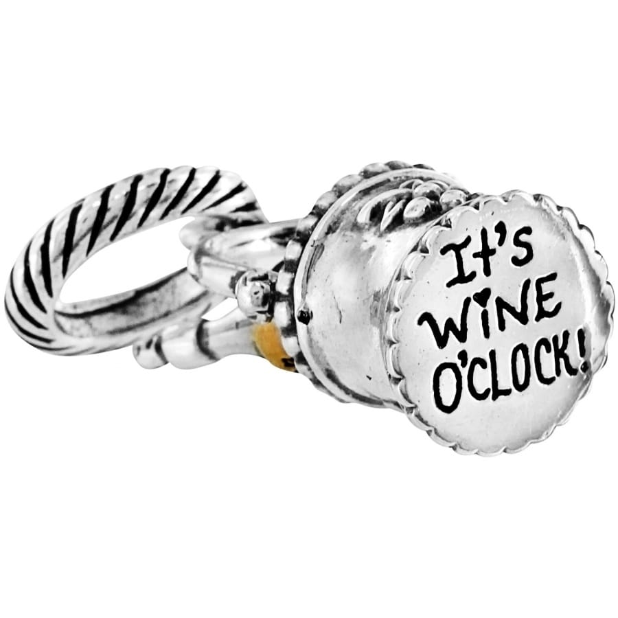 Brighton two-tone ring with scalloped disc charm engraved It's Wine O'Clock and rope band on a white background