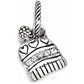 Brighton winter hat charm with silver-plated pom-pom, heart details, and crystal band on a white background