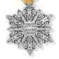 Brighton snowflake ornament with silver-plated scrollwork, engraved Let it Snow heart center, and gold ribbon on a white background