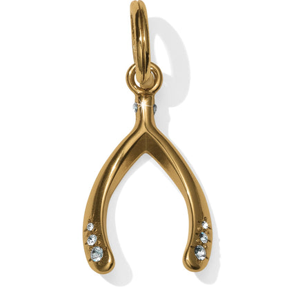 Brighton wishbone charm with gold-plated finish and crystal accents at the tips on a white background