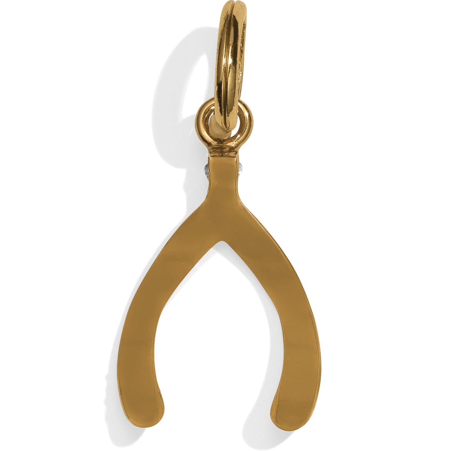 Brighton wishbone charm with gold-plated finish and split ring attachment on a white background