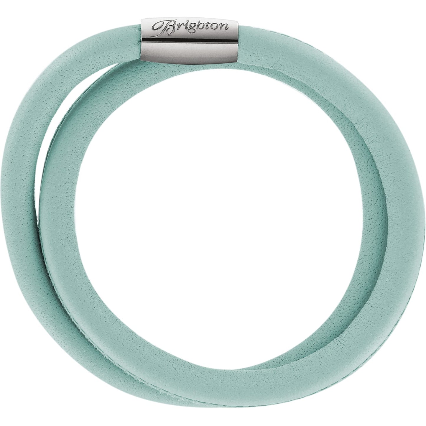 Brighton double wrap bracelet in mint green leather with silver-plated magnetic clasp on a white background