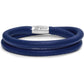 Brighton wrap bracelet in blue leather with silver-plated magnetic clasp and engraved logo on a white background