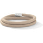 Brighton wrap bracelet in beige leather with silver-plated logo magnetic clasp on a white background