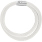 Brighton wrap bracelet in white leather with silver-plated magnetic clasp engraved with logo on a white background