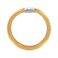 Brighton bracelet in metallic gold textured leather with silver-plated magnetic clasp engraved with logo on a white background
