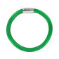 Brighton bracelet in metallic green leather with silver-plated magnetic clasp engraved with brand name on a white background
