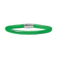 Brighton bracelet in green leather with silver-plated magnetic clasp featuring engraved logo on a white background