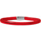 Brighton bracelet in metallic red leather with silver-plated magnetic clasp engraved with brand name on a white background