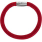 Brighton bracelet in red leather with silver-plated magnetic clasp engraved with brand name on a white background