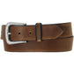 Brighton brown leather belt with antiqued silver-tone buckle and single keeper loop on a white background