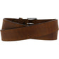 Brighton brown leather belt looped with silver-tone buckle and distressed finish on a white background