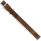 Brighton brown leather belt with silver-tone arched buckle and single keeper loop on a white background