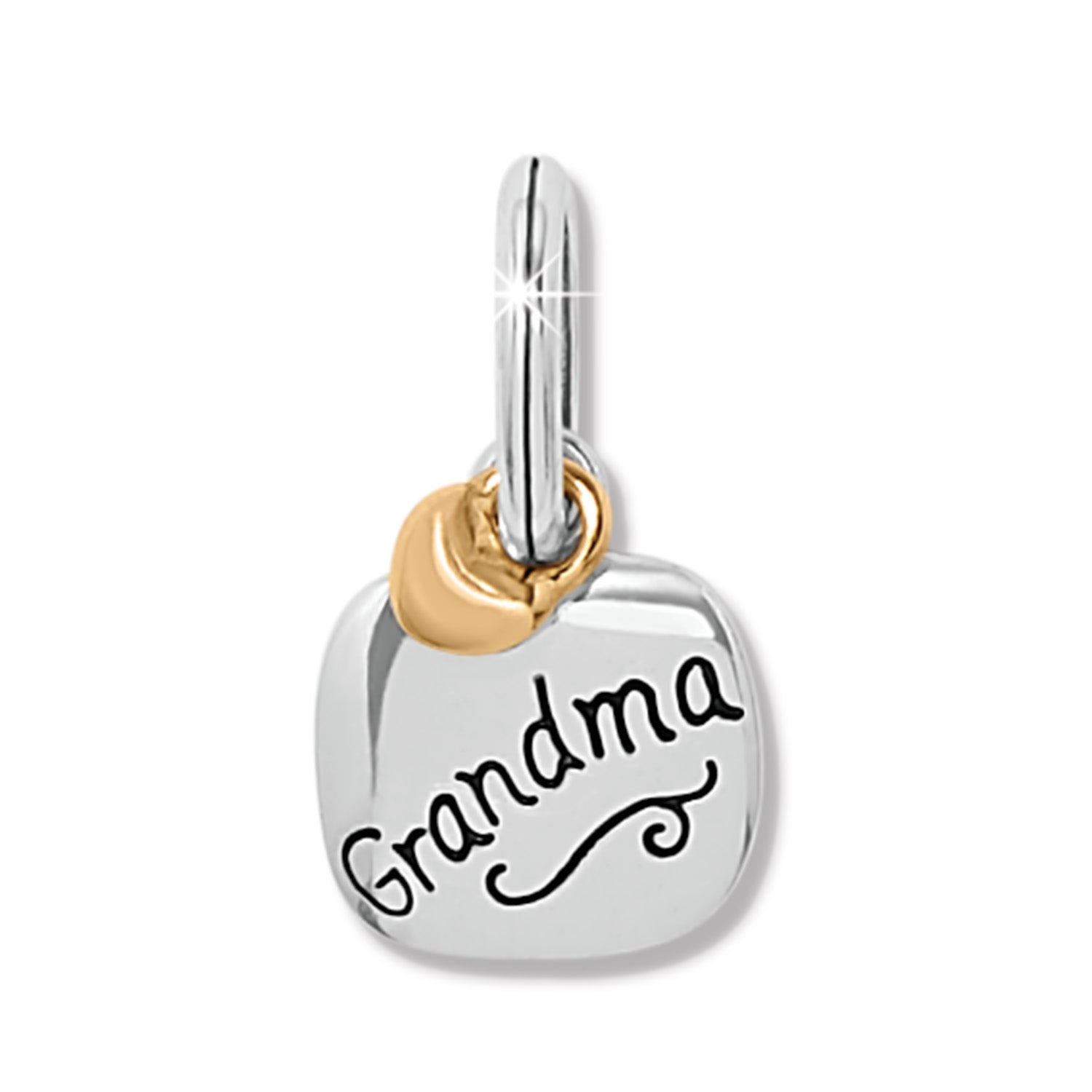 Brighton charm with silver-tone squared pendant engraved with Grandma script and gold-tone accent loop on a white background
