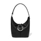 Brighton black pebbled leather hobo handbag with silver-tone ring hardware and beaded trim on a white background
