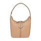 Brighton hobo handbag in tan pebbled leather with silver-tone ring hardware and studded strap trim on a white background