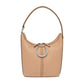 Brighton hobo handbag in tan pebbled leather with silver-tone ring hardware and studded strap trim on a white background