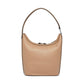 Brighton hobo shoulder handbag in tan pebbled leather with silver-tone beaded trim and top handle on a white background