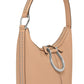 Close-up of Brighton tan leather handbag with studded trim, silver-tone horseshoe hardware, and zip closure