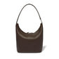 Brighton brown pebbled leather shoulder handbag with studded strap trim and silver-tone zipper on a white background