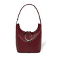 Brighton burgundy leather shoulder handbag with silver-tone ring hardware and beaded trim along edges on a white background