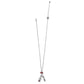 Brighton silver-plated charm necklace with red crystal rondelle, love bar, and horseshoe charms on a white background