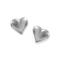Brighton heart stud earrings with puffed silver-plated finish and smooth polished surface on a white background