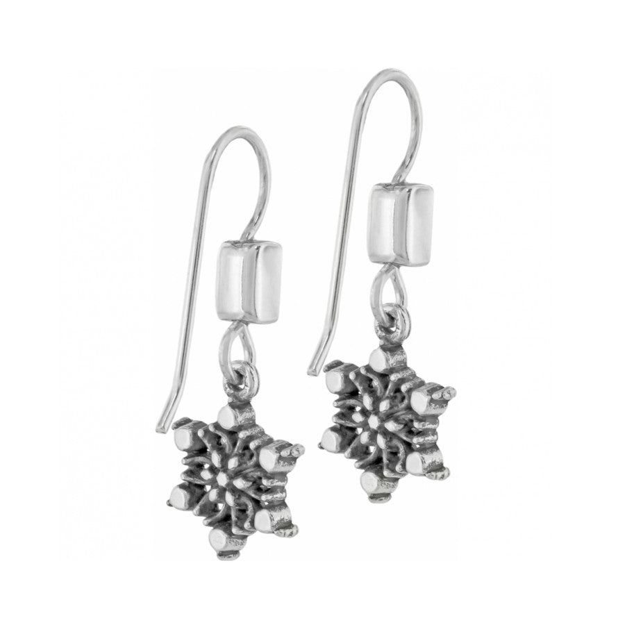 Brighton drop earrings with silver-plated snowflake charms and polished bead accents on a white background